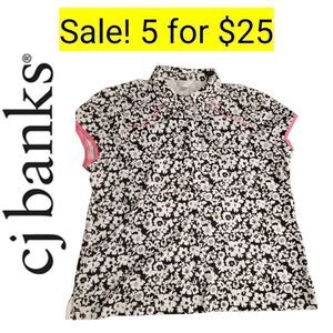 Tee Shirt Polo Style CJ Banks Black & White Floral Collared Top Sale 5 for $25